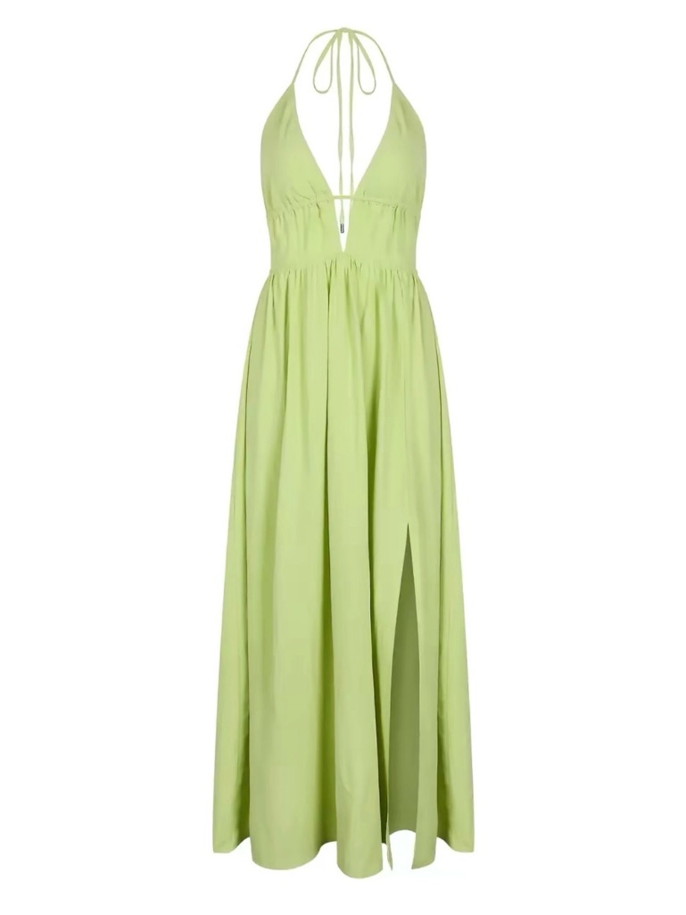 Lime Halter Maxi Dress with Front Slit